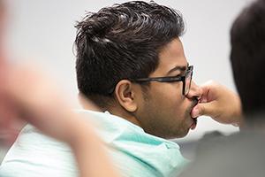 student listening in class